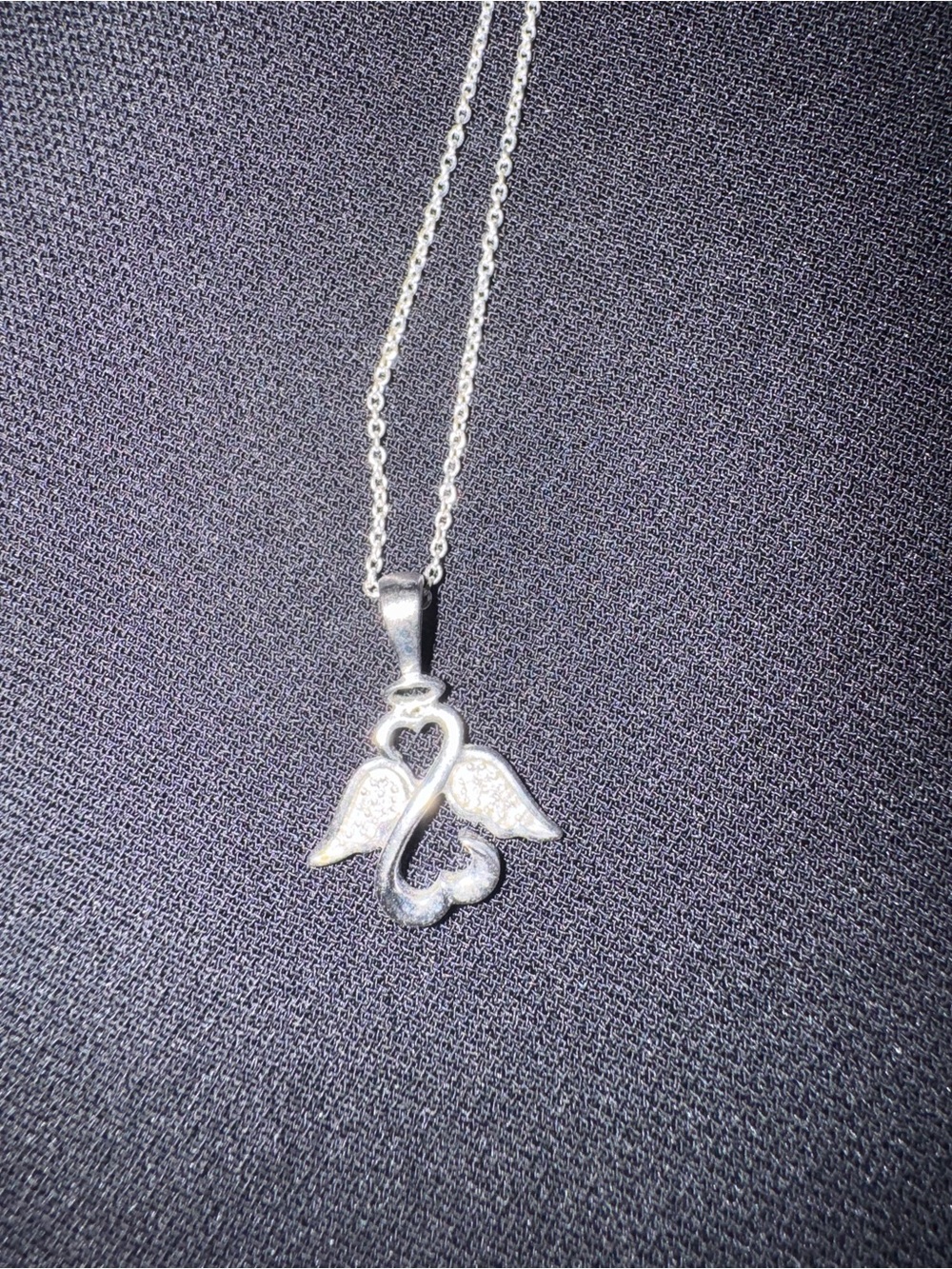 Sterling Silver Diamond Angel Necklace - Picture 3 of 8